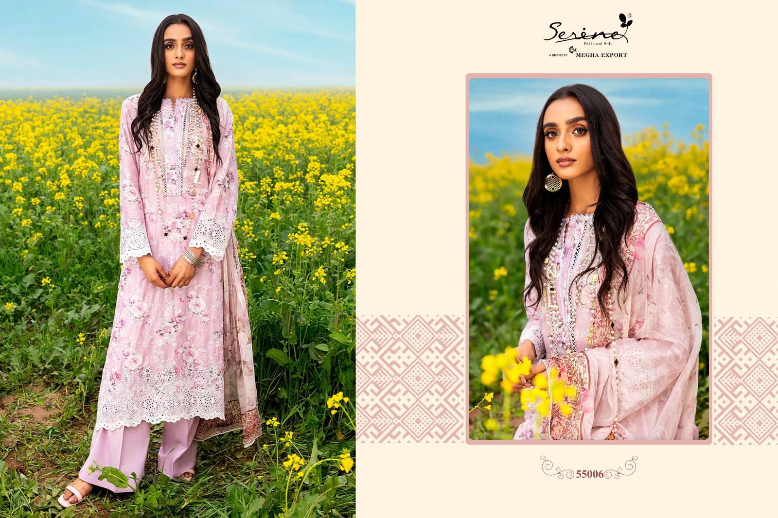 serine Megha Exports adan libas sarsoon lawn cotton decent look salwar suit chiffon dupatta catalog