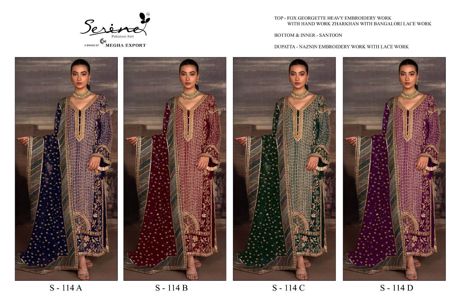 serine Megha Exports D NO S 114 A TO D  georgette Elegant look salwar suit catalog