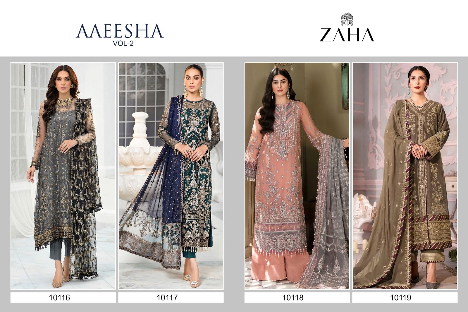 zaha aaeesha vol 1 DNO 10116 10117 10118 10119 georgette decent look salwar suit catalog