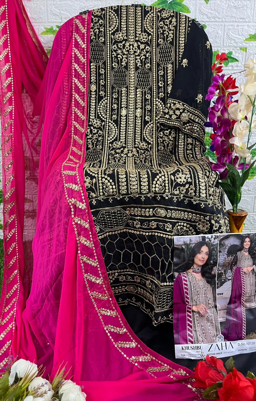 zaha khushboo 5 d no 10137 1038 10139 georgette regal look salwar suit catalog