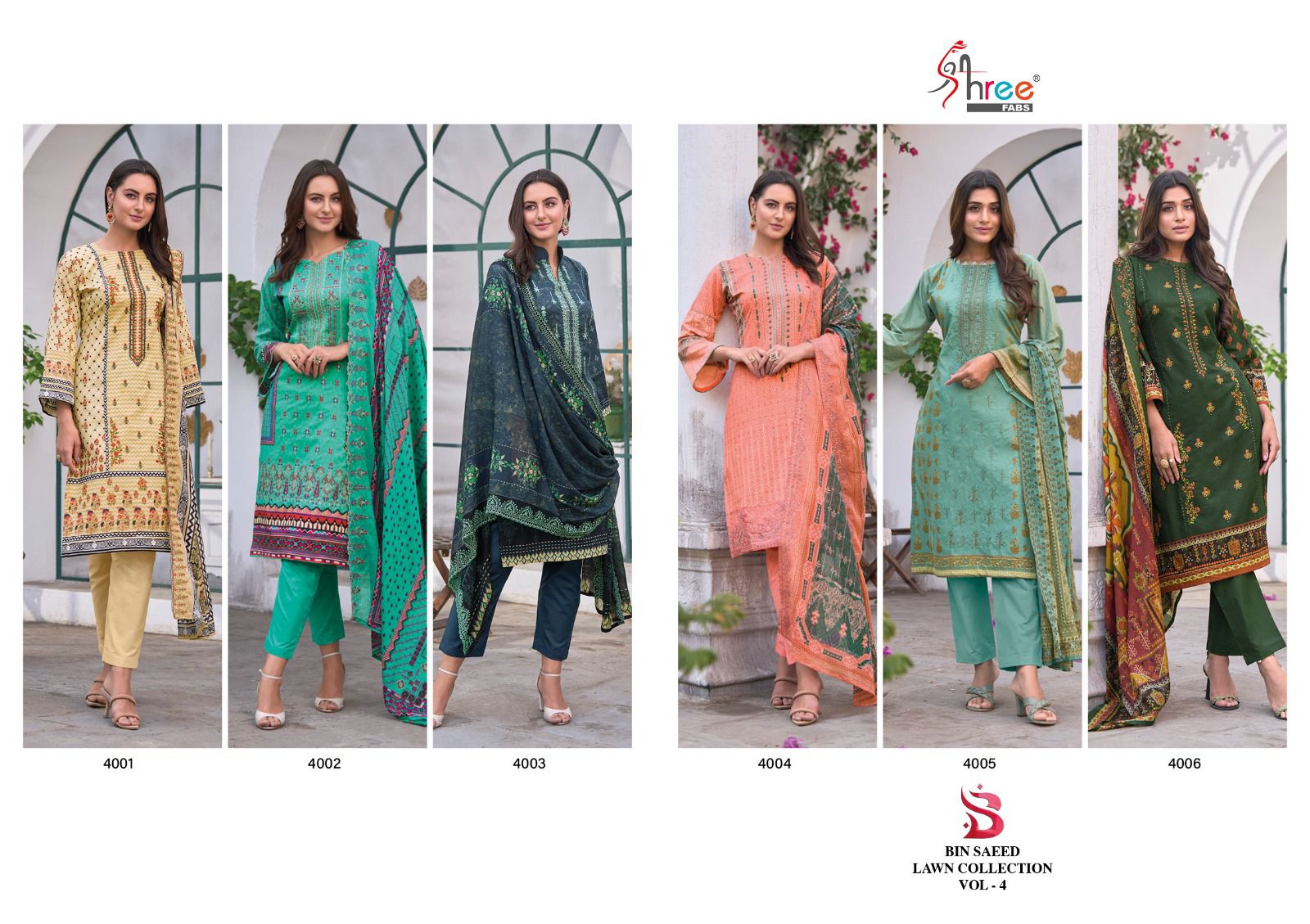 shree fabs bin saeed lawn collection vol 4 lawn astonishin look salwar suit with chiffon dupatta catalog