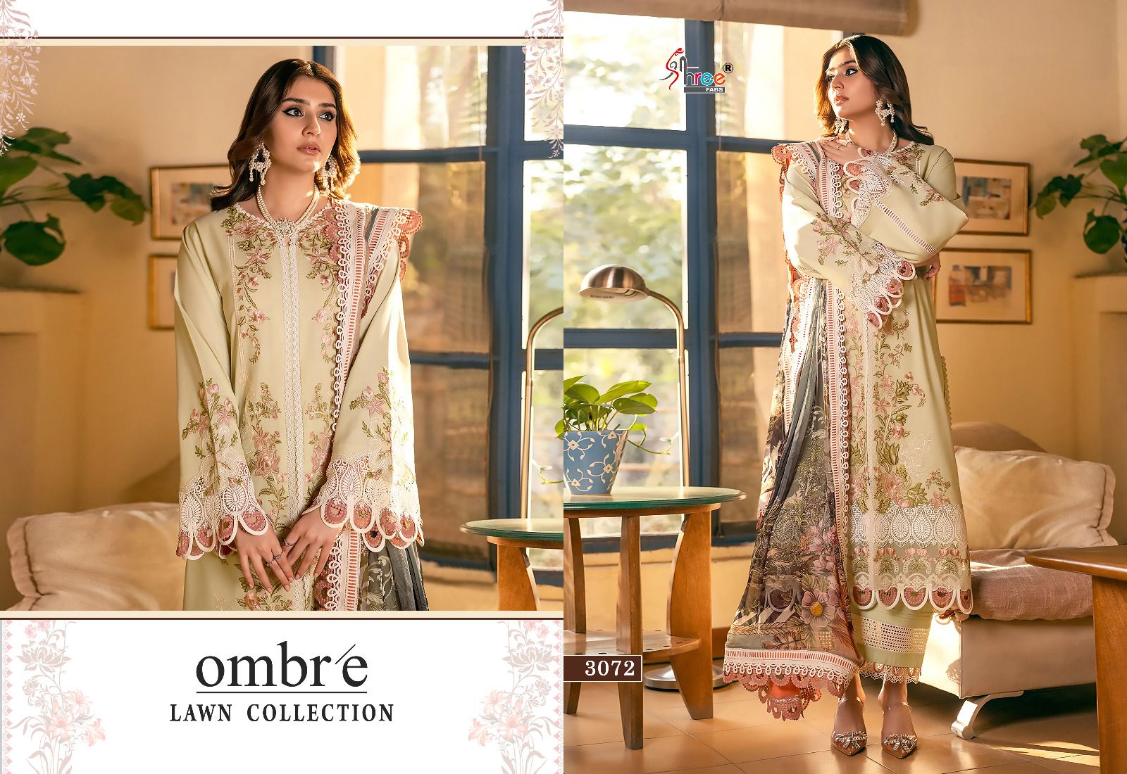 shree fabs ombre lawan collection lawn cotton regal look salwar suit with silver dupatta catalog