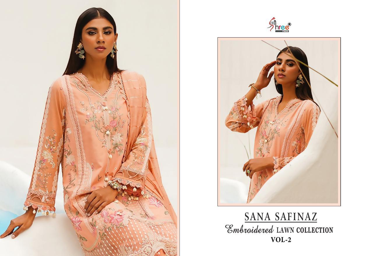 shree fabs sana safinaz embroidered lawn dupatta vol 2 cotton elegant look salwar suit  catalog