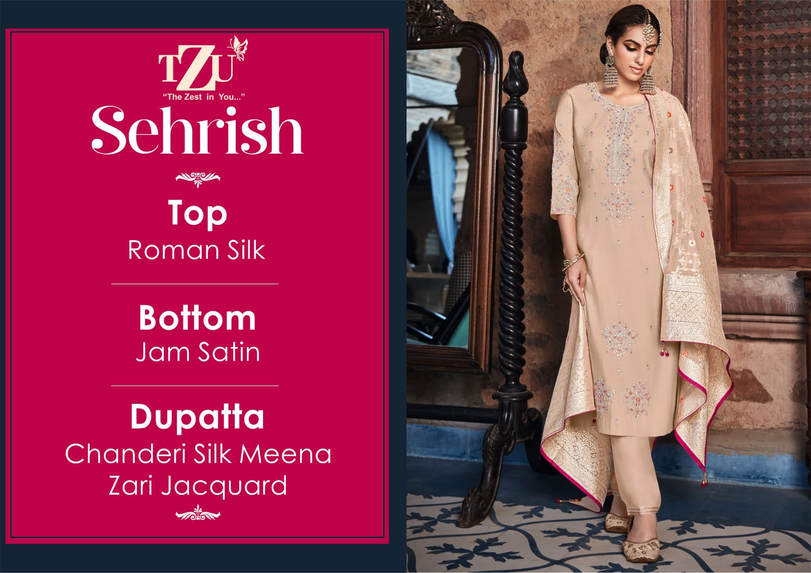 tzu sehrish roman silk new and modern style top bottom with dupatta catalog