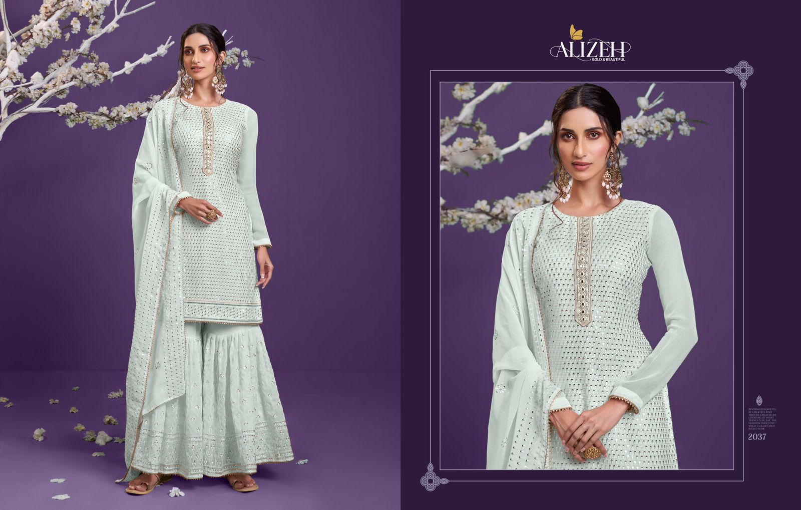 alizeh zaida vol 9 Heavy Thread Sequins Embroiedery regal look sharara kurta with dupatta catalog