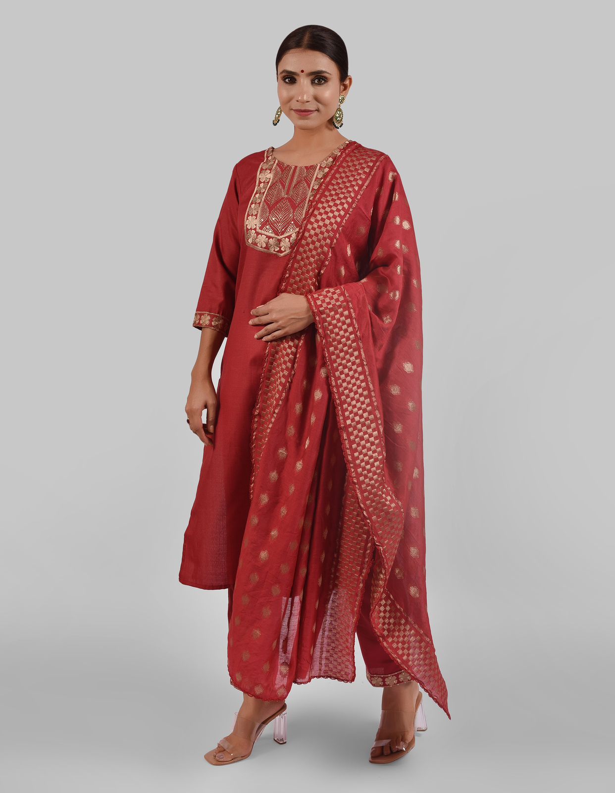 channel 9 sku 1013sd 1014sd cotton decent look top pant with dupatta size set