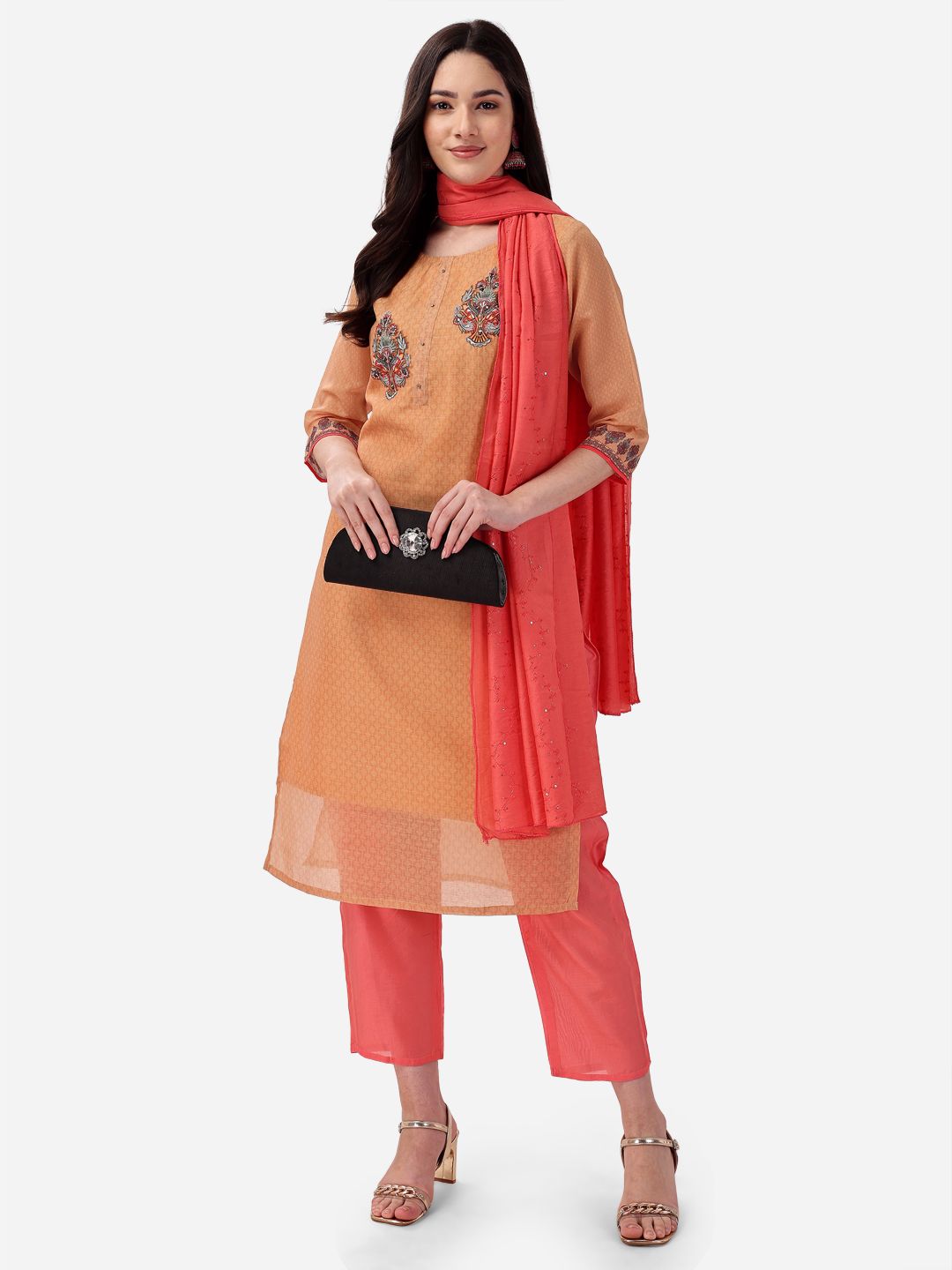 channel 9 SKU 1030SD And 1033SD chanderi look top pant with dupatta size set