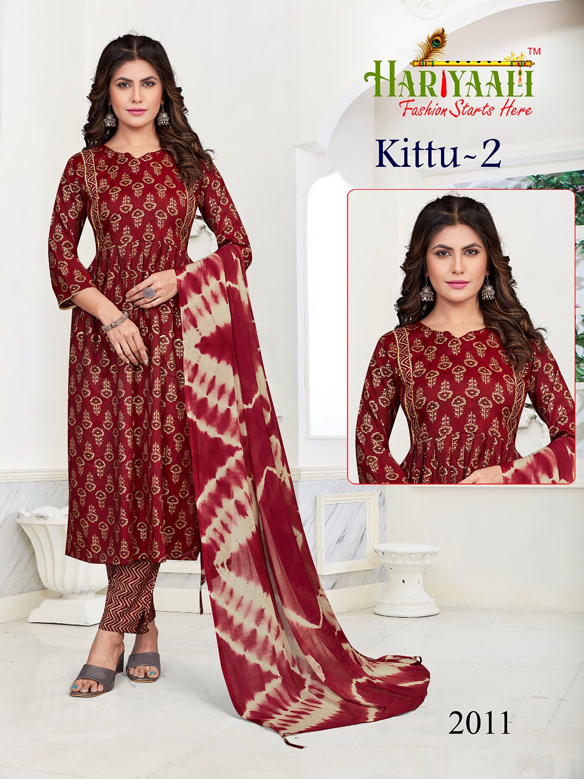 hariyaali kittu 2 rayon innovative look top bottom with dupatta catalog