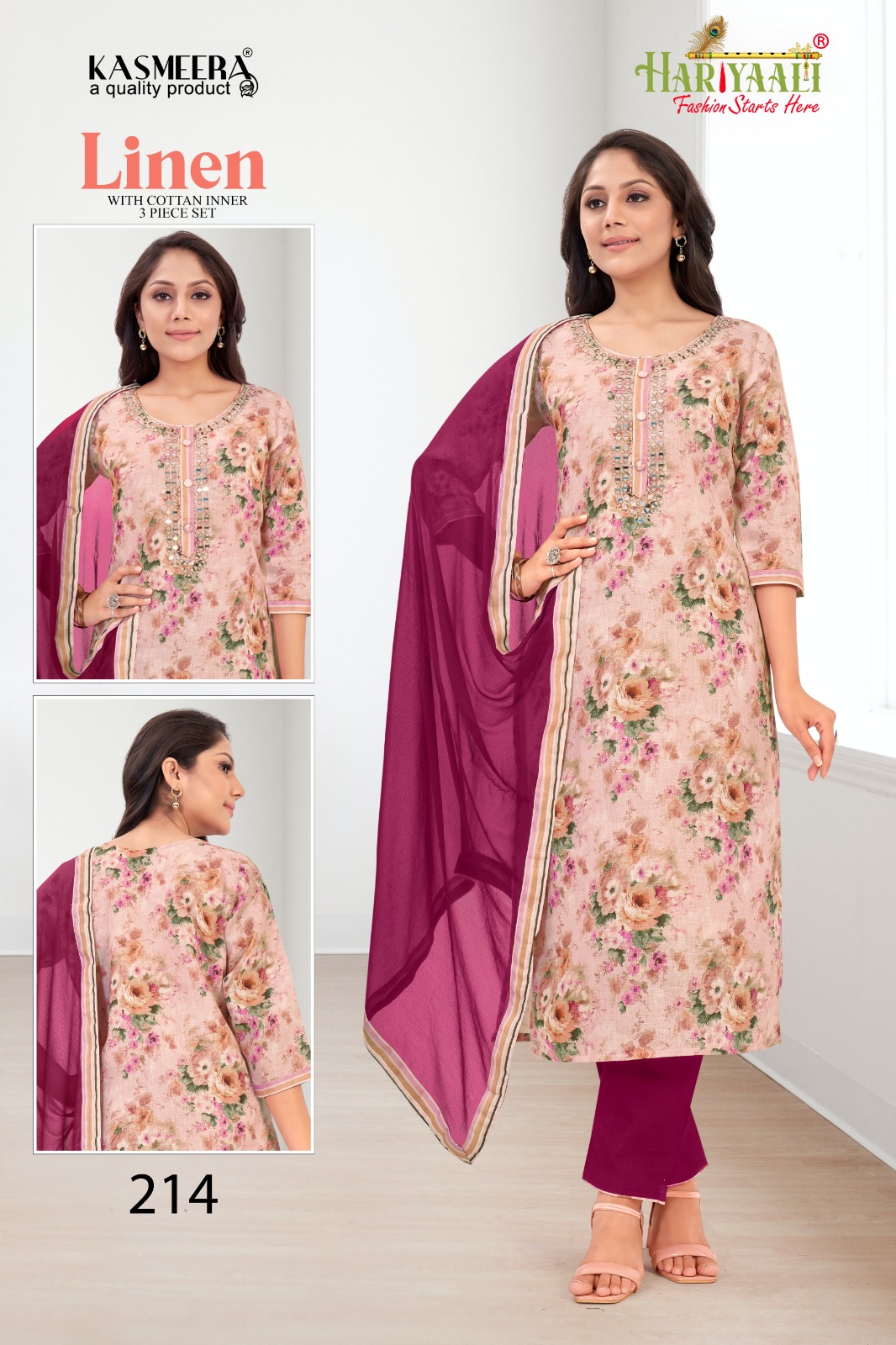 hariyaali linen linen digital print innovative look top bottom with dupatta catalog