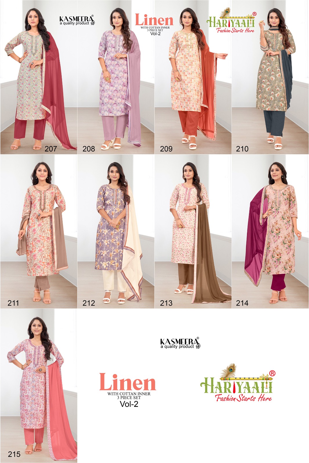 hariyaali linen linen digital print innovative look top bottom with dupatta catalog