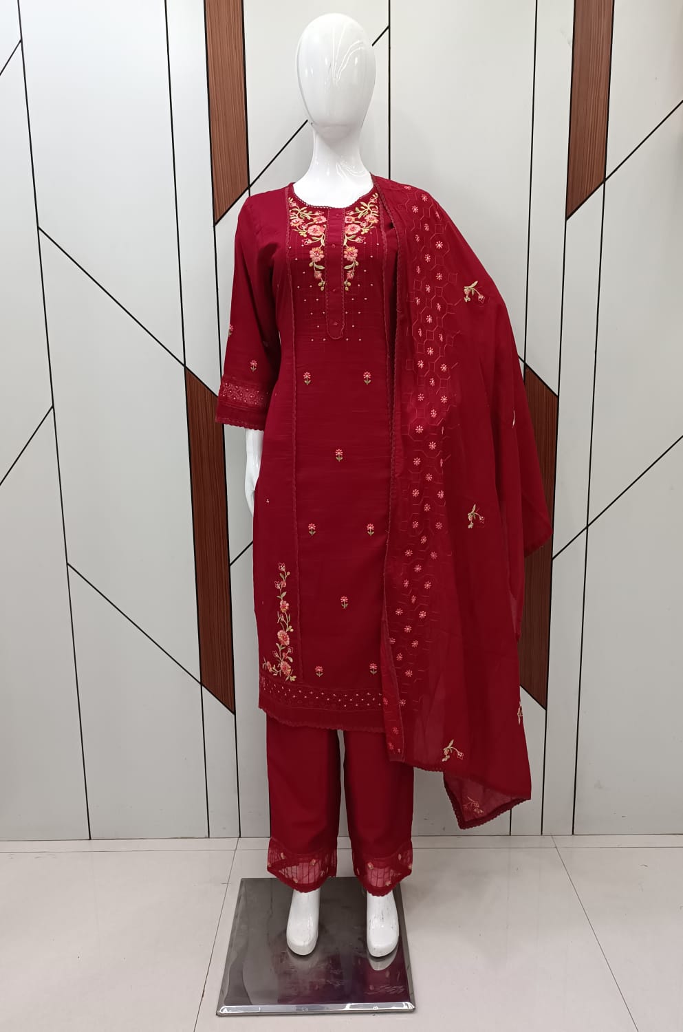 snapstyle pick and choose chinon decent embroidey look top bottom with dupatta catalog