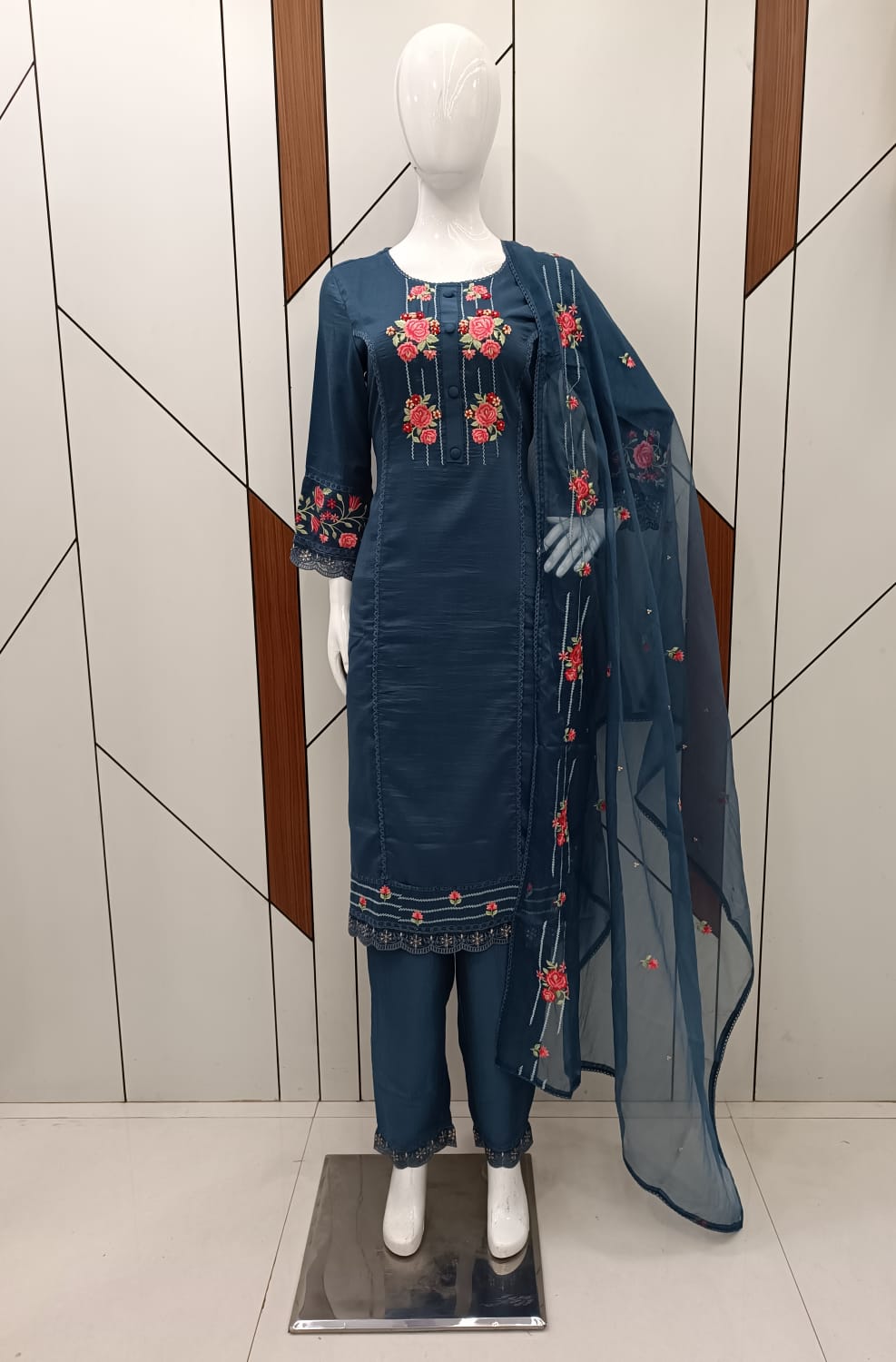 snapstyle pick and choose chinon decent embroidey look top bottom with dupatta catalog