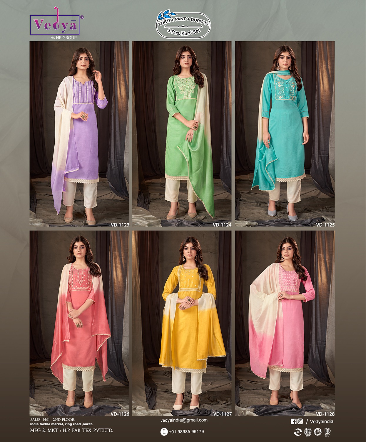 vedya granth chinon silk innovative look kurti pant dupatta catalog