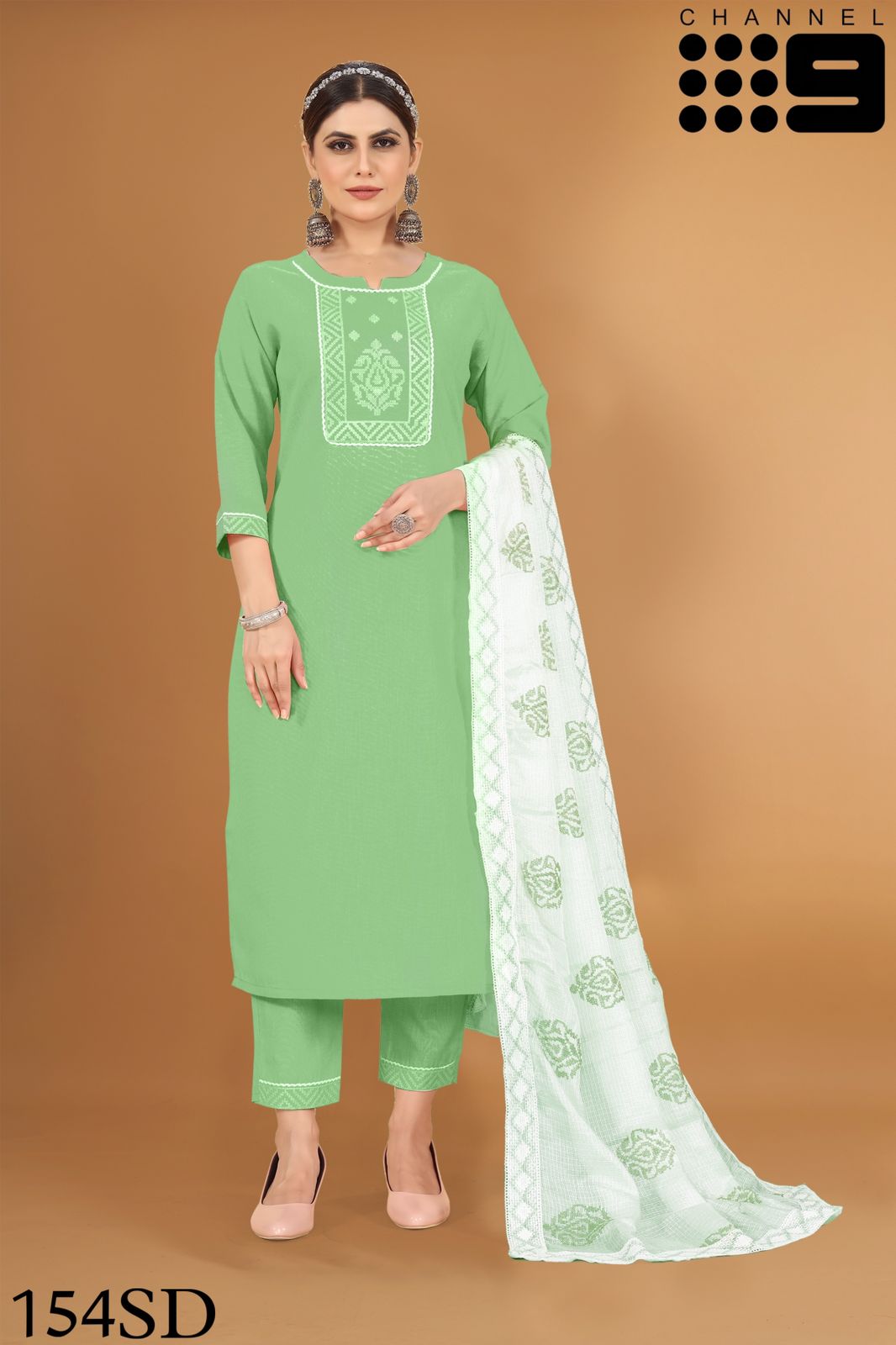 channel 9 sku 151sd to 155sd  cotton decent look top bottom with dupatta catalog