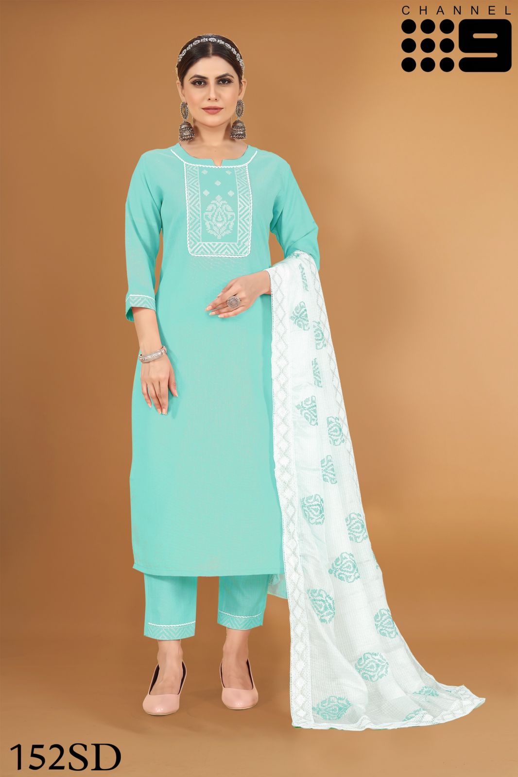 channel 9 sku 151sd to 155sd  cotton decent look top bottom with dupatta catalog