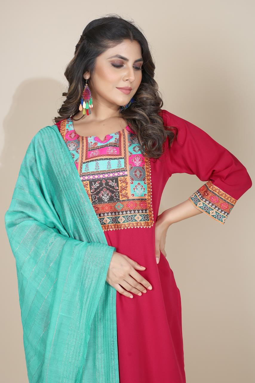 channel 9 sku 201sd to 204sd  crape catchy look top bottom with dupatta catalog