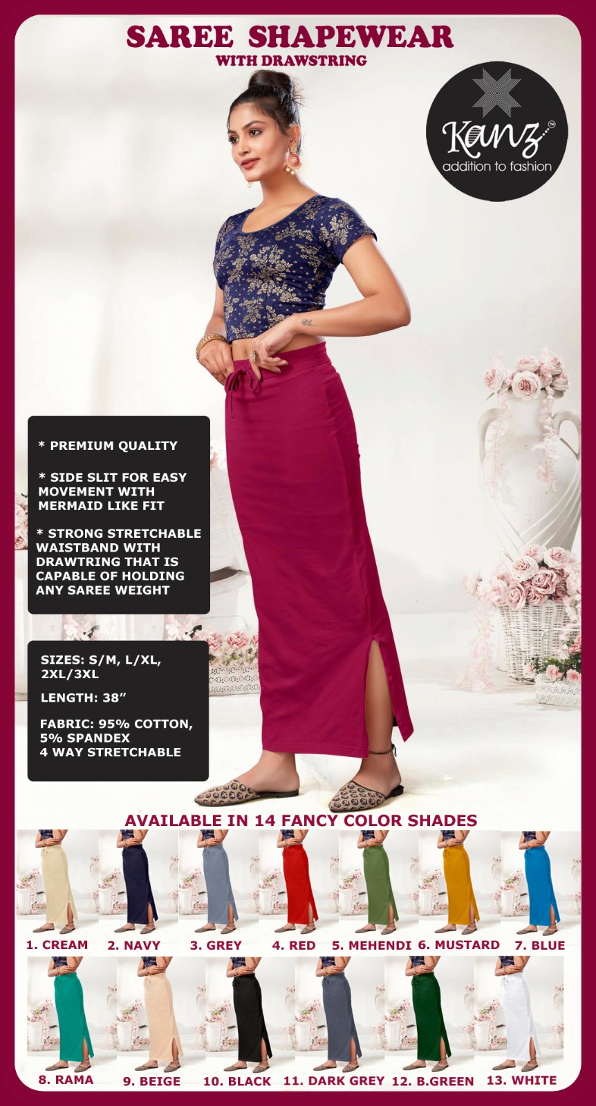 kanz saree shapewear cotton innovative look skirt catalog