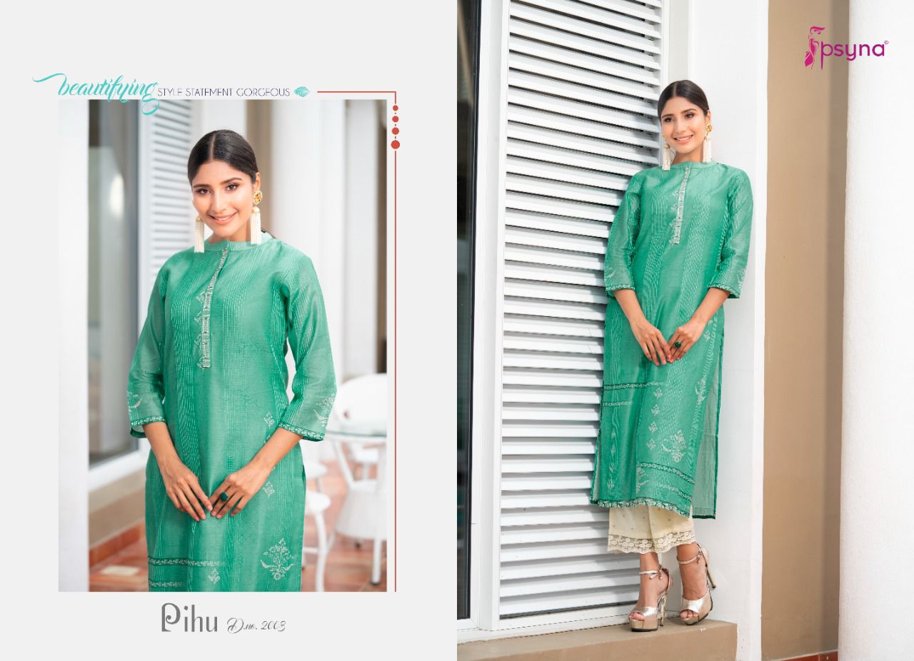 psyna pihu 2 silk regal look kurti with pant catalog