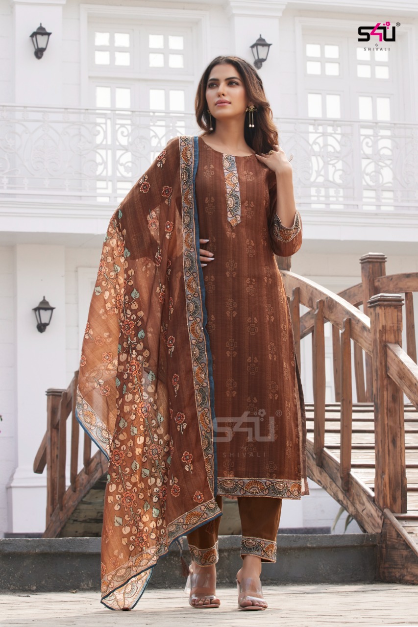 s4u kantha silk festive look top bottom with dupatta catalog