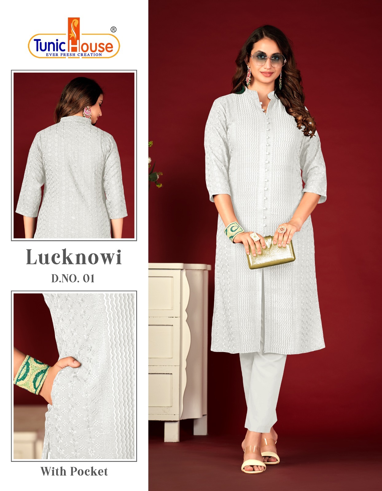 tunic house Lucknowi Lining viscose rayon attrective look kurti size set