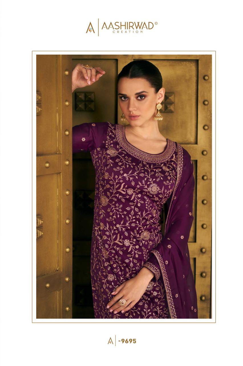aashirwad creation varina soft silk catchy look salwar suit catalog