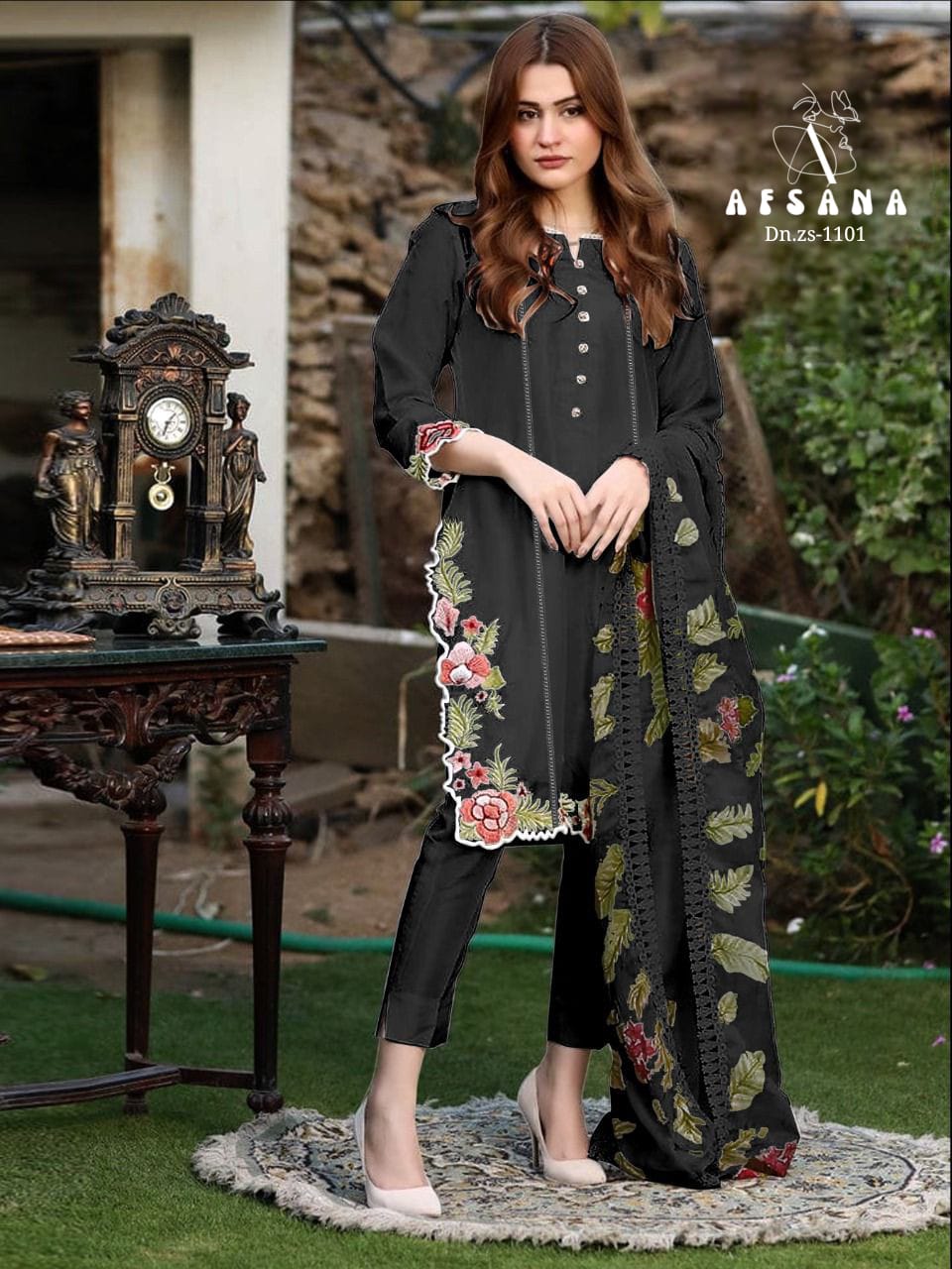 afsana Sabanoor d no 1101 georgette innovative look kurti pant with dupatta catalog