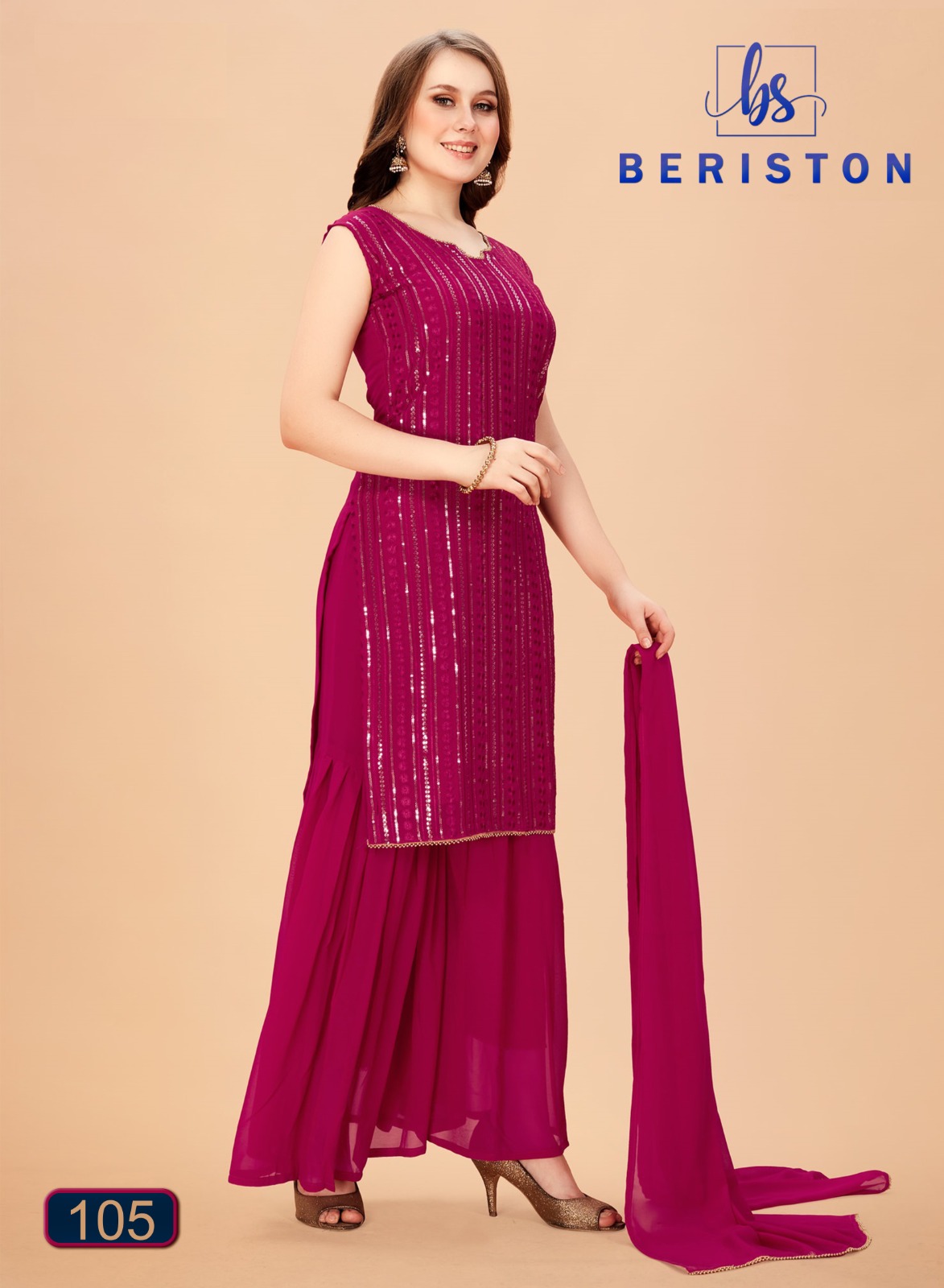 beriston bs vol 1 georgette new and modern look top sharara with dupatta catalog