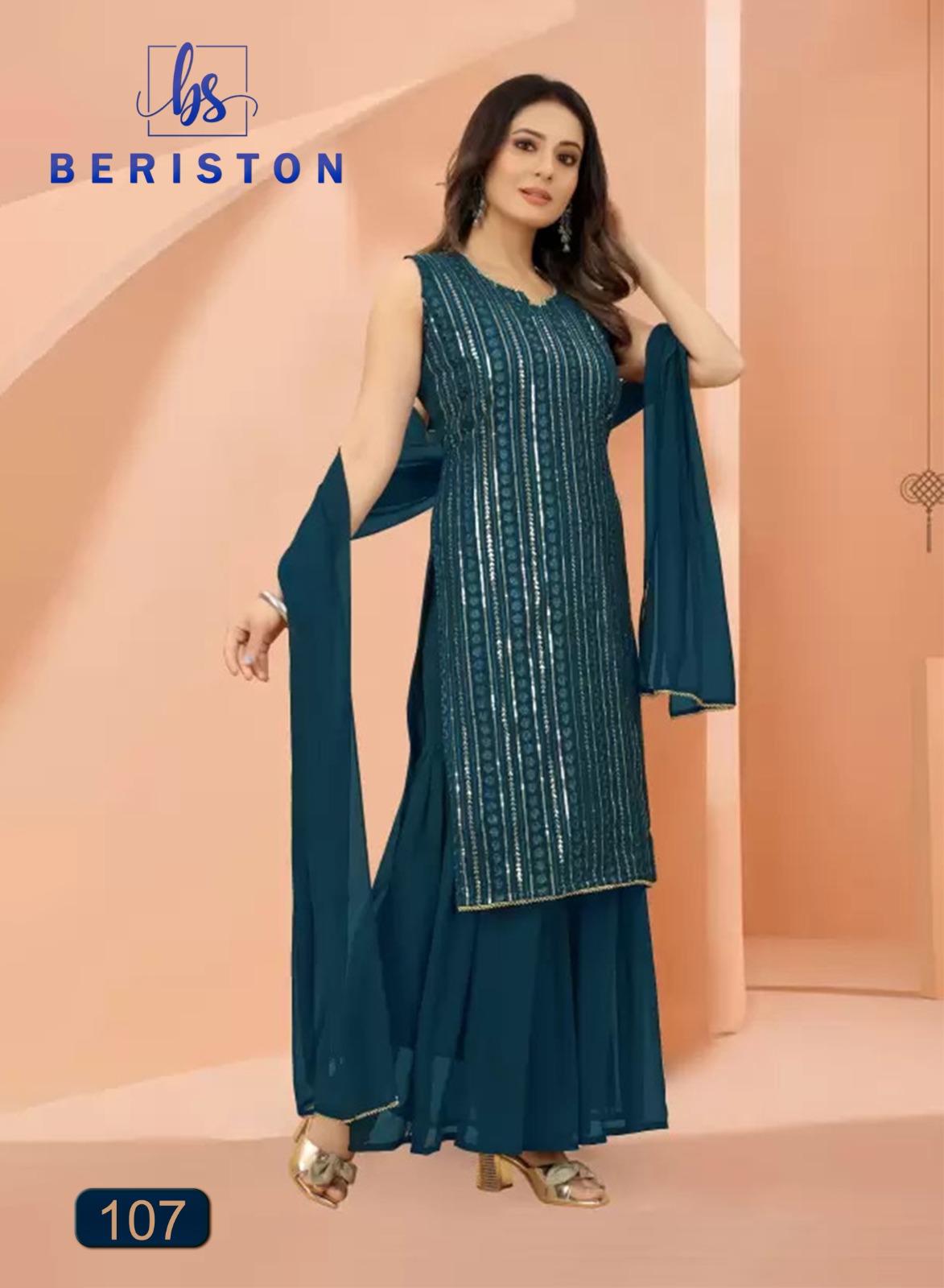 beriston bs vol 1 georgette new and modern look top sharara with dupatta catalog