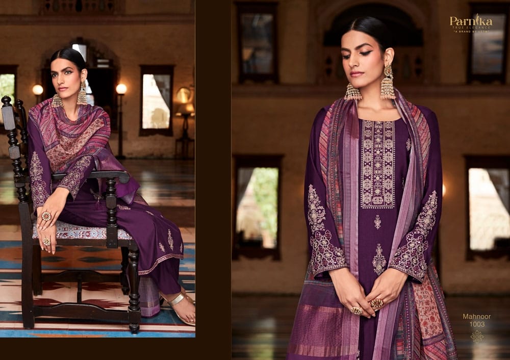 parnika mahnoor roman silk catchy look salwar suit catalog
