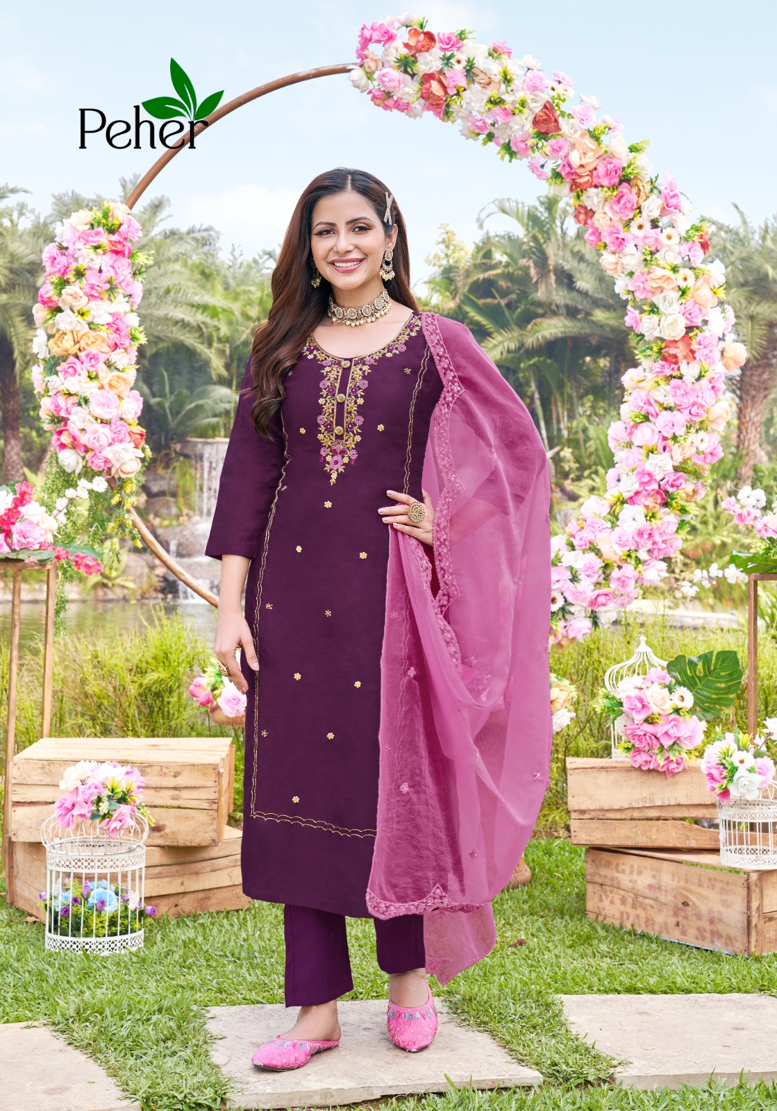 peher Blossom Vol 3 modal silk innovative look kurti pant with dupatta catalog