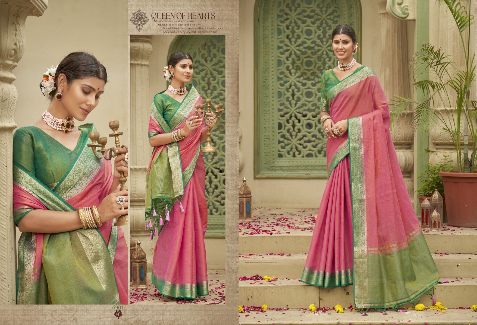 pink lotus pankh anushka vol 3 tussur silk innovative look saree catalog