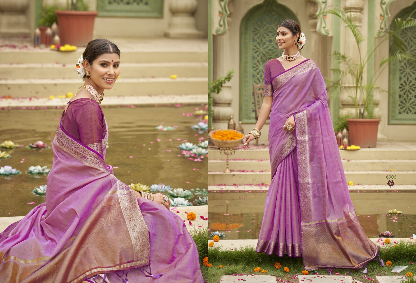 pink lotus pankh anushka vol 3 tussur silk innovative look saree catalog