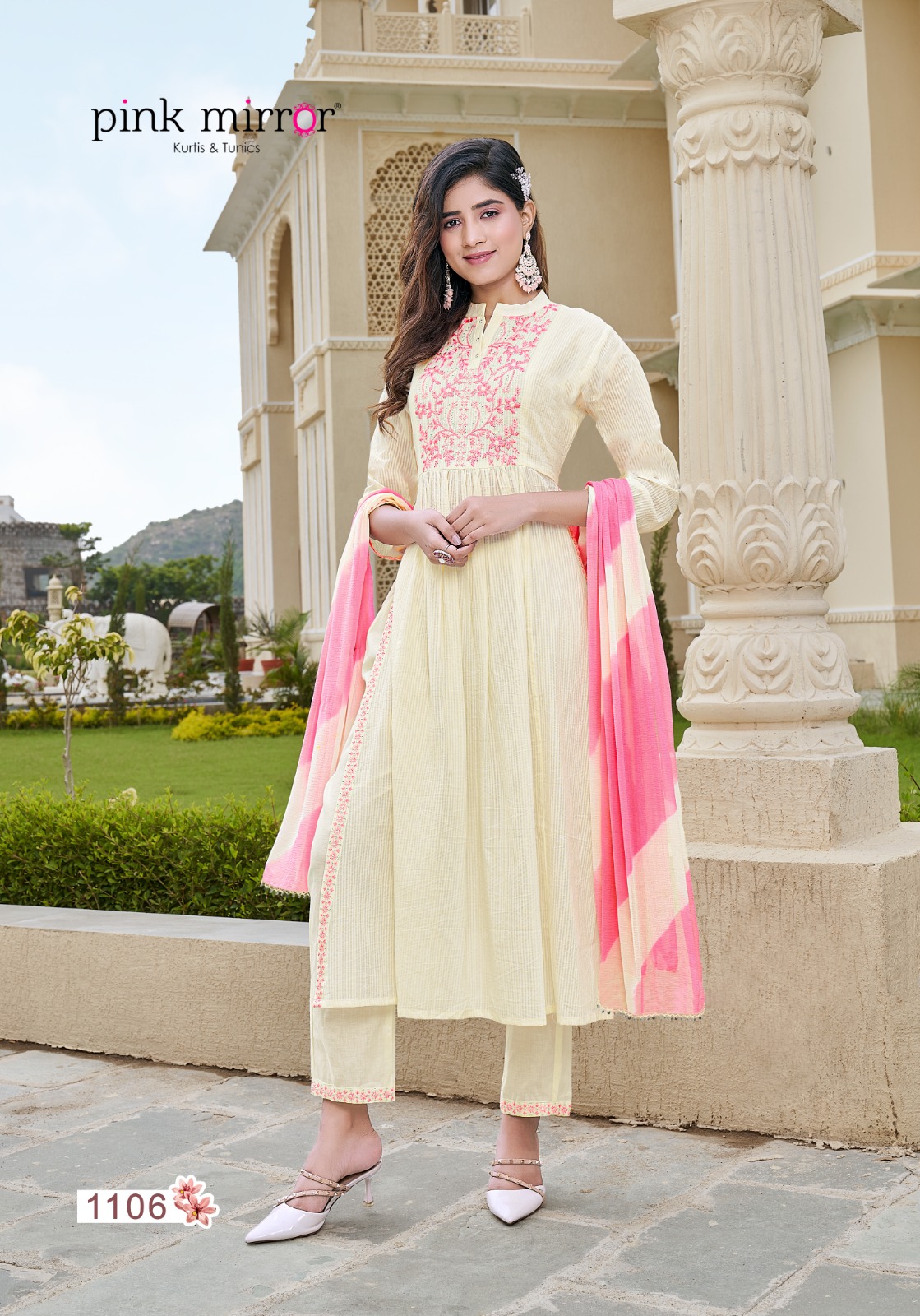 pink mirror Fairytales cotton innovative look kurti pant with dupatta catalog