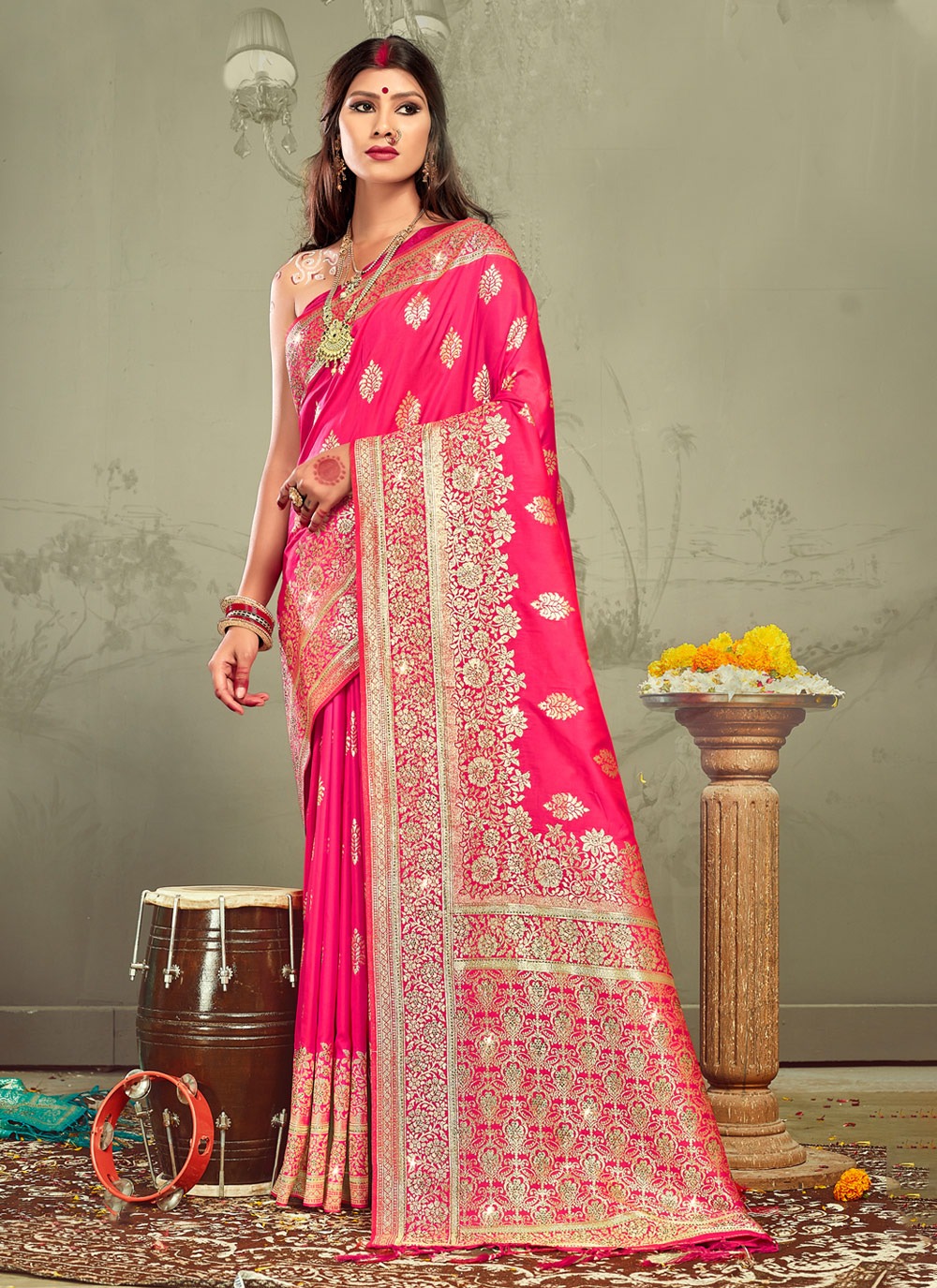 sangam prints rohini silk banarasi silk festive look saree catalog