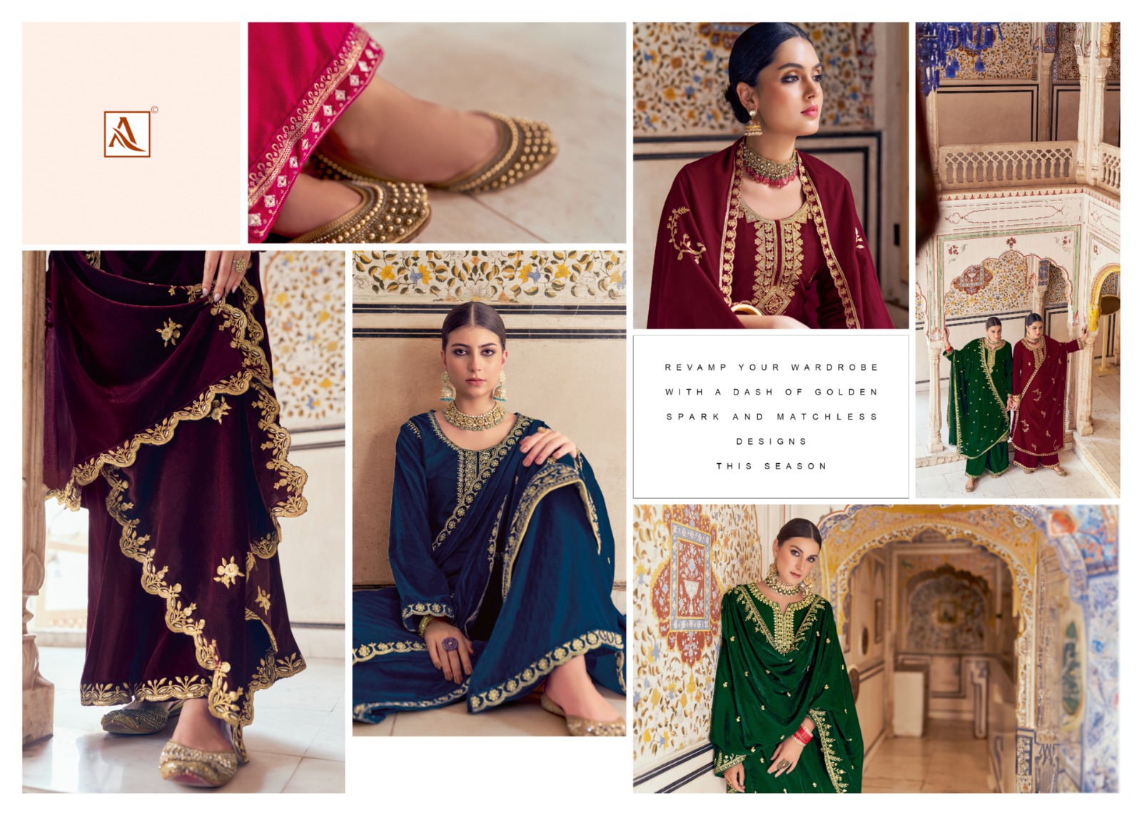 alok suit paradise velvel decent embroidery look salwar suit catalog