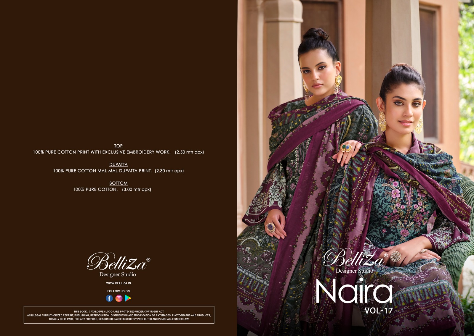 belliza designer studio naira vol 17 cotton catchy look salwar suit catalog