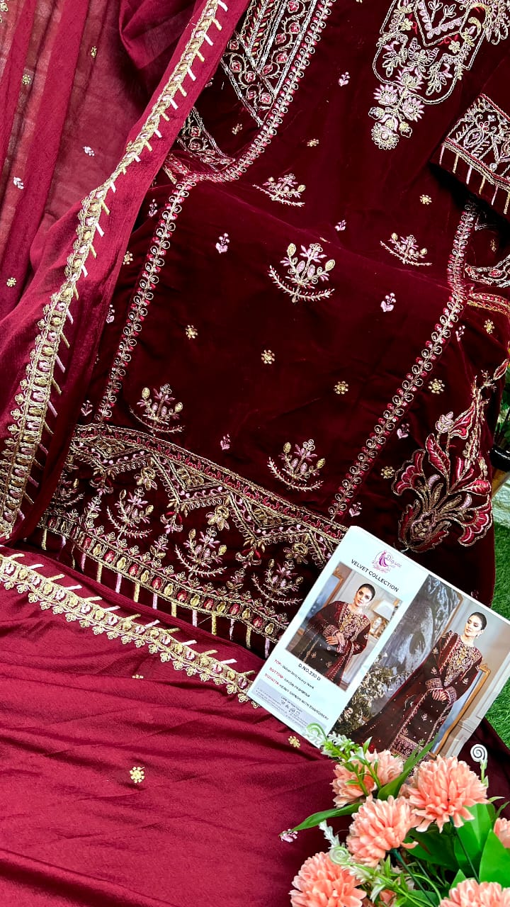 dinsaa suit d s no 230 velvet decent embroidery look salwar suit catalog