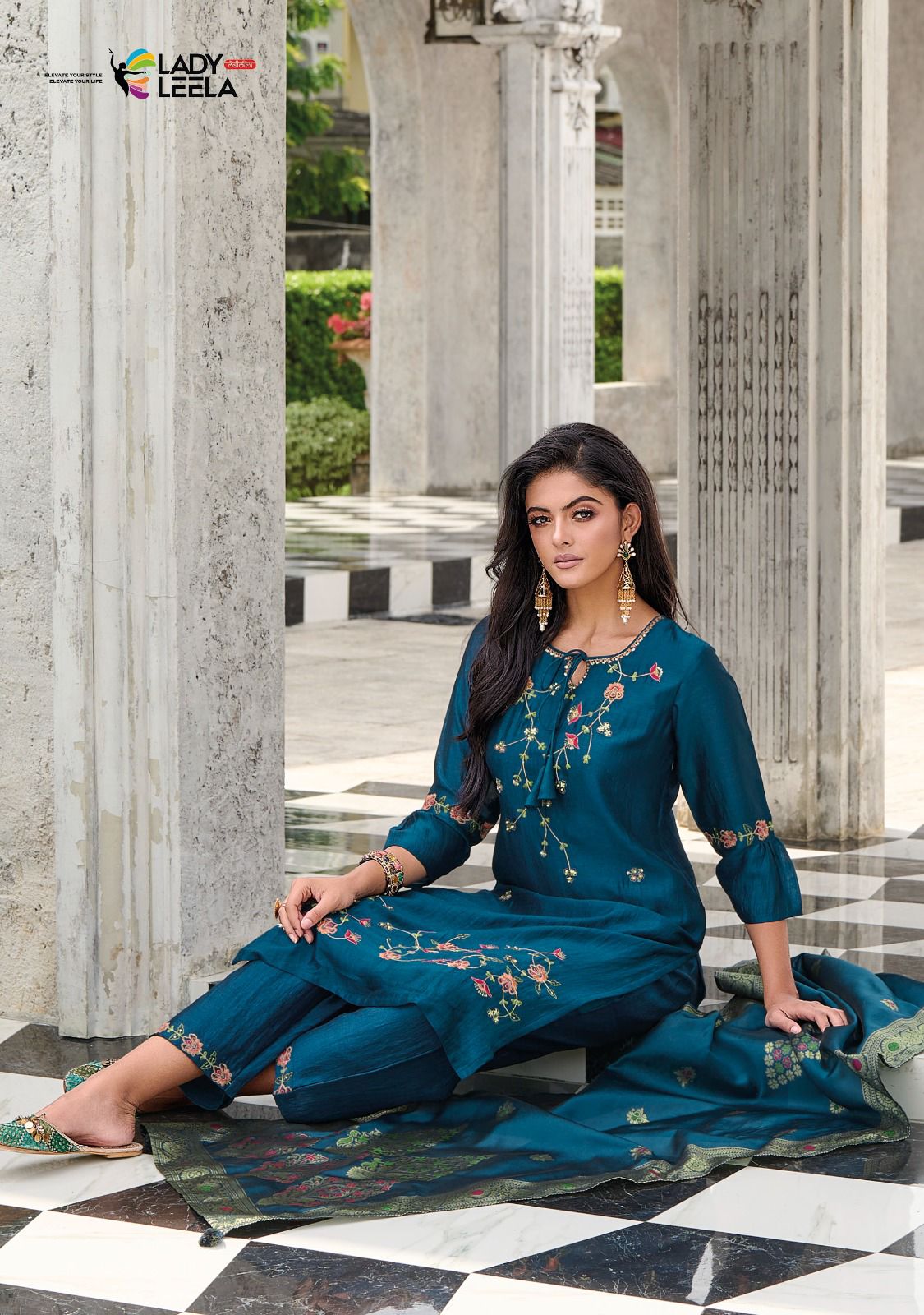 lady leela maisha vichitra silk catchy look kurti pant with dupatta catalog