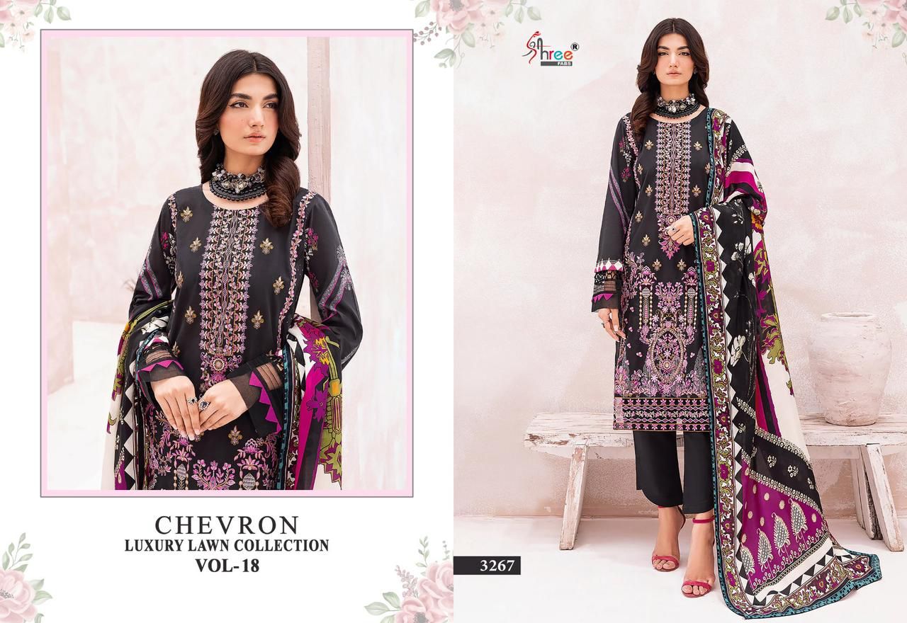 shree fabs Chevron Luxury Lawn Collection Vol 18 lawn cotton attrective print salwar suit with cottton dupatta catalog