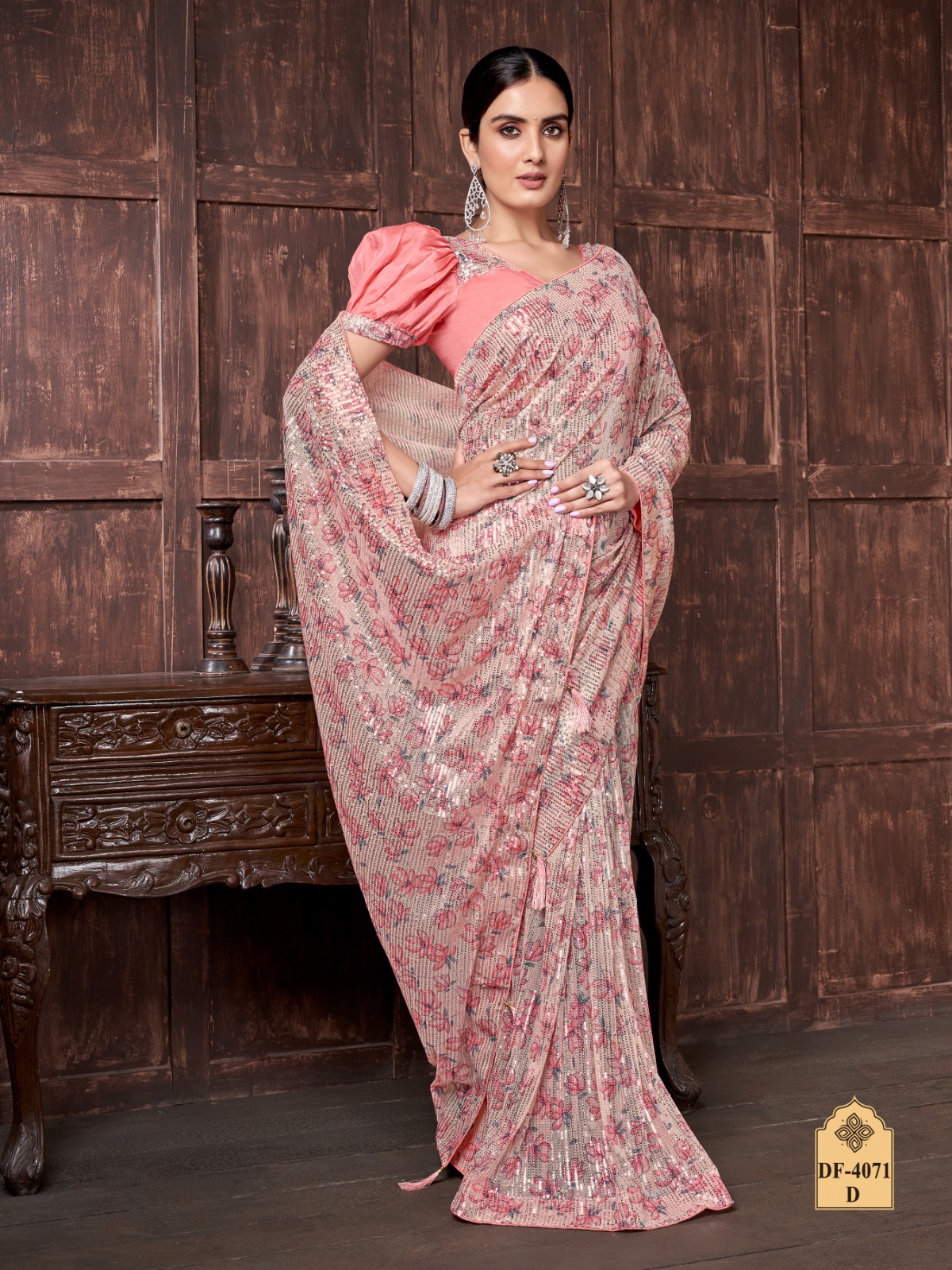 the style df 4071 flower print innovative look saree  catalog