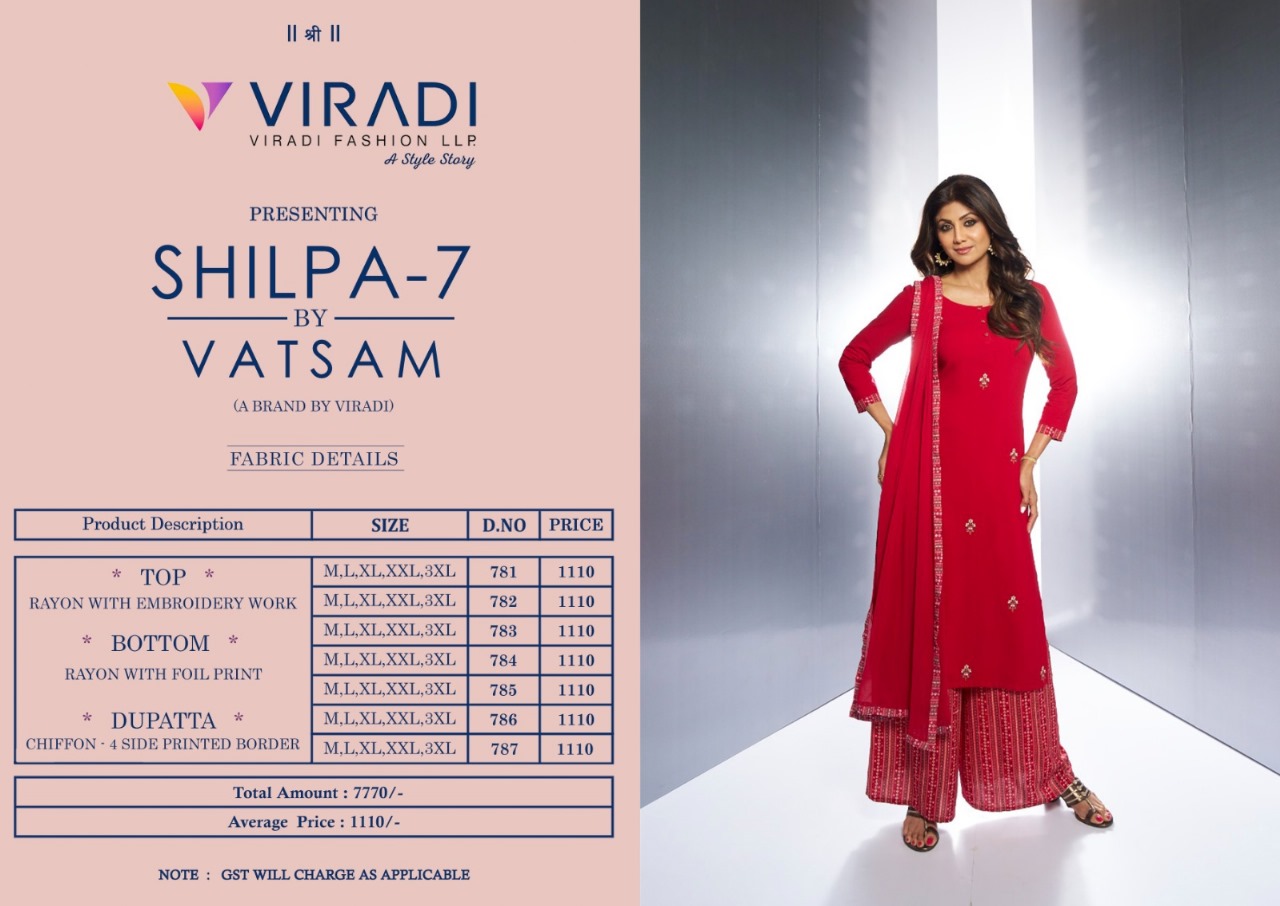 viradi fashion vastam shilpa 7 rayon elegant top bottom with dupatta catalog