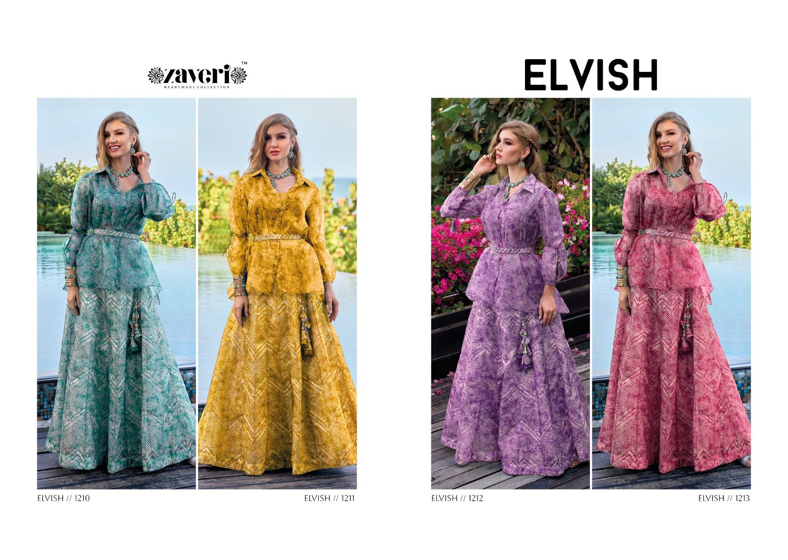zaveri elvish organza regal look top and skirt catalog
