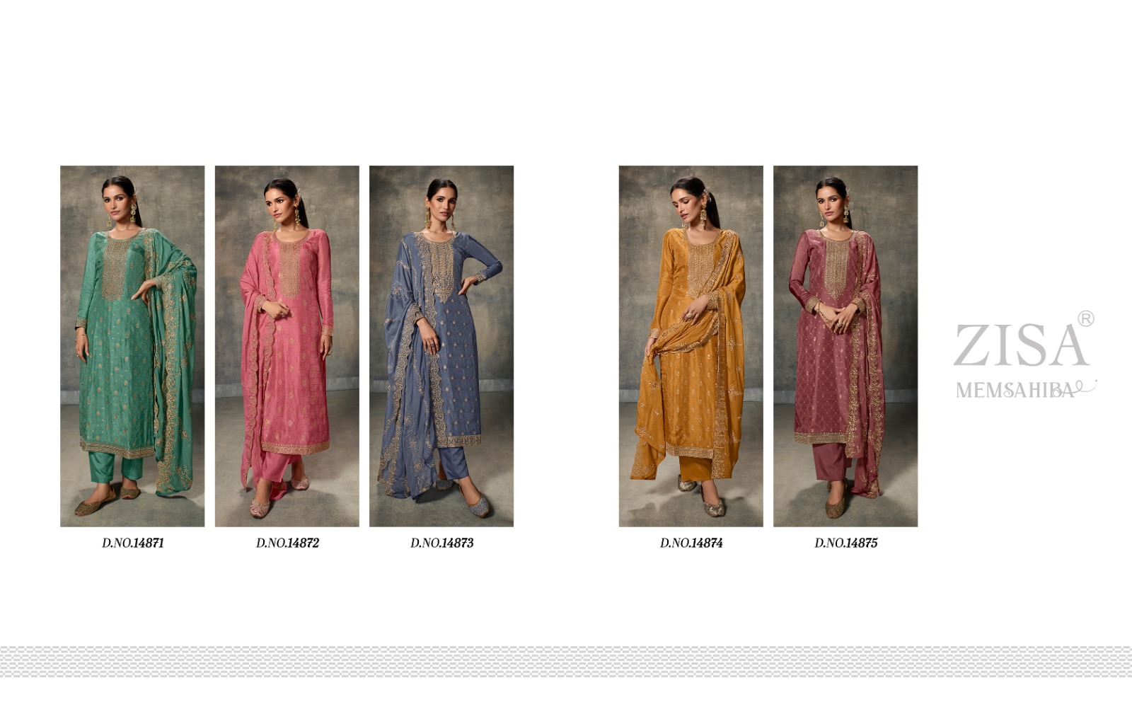 zisa d no 14871 to 14875 elegant look salwar suit catalog