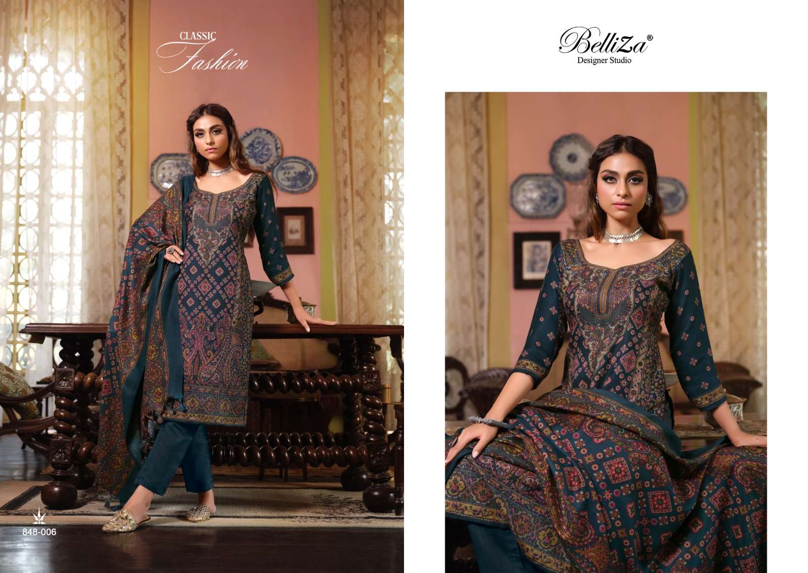 belliza designer studio cashmera kaani pure winter alpine wool pashmina innovative look salwar suit catalog