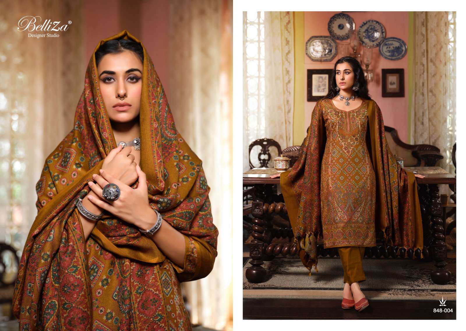 belliza designer studio cashmera kaani pure winter alpine wool pashmina innovative look salwar suit catalog