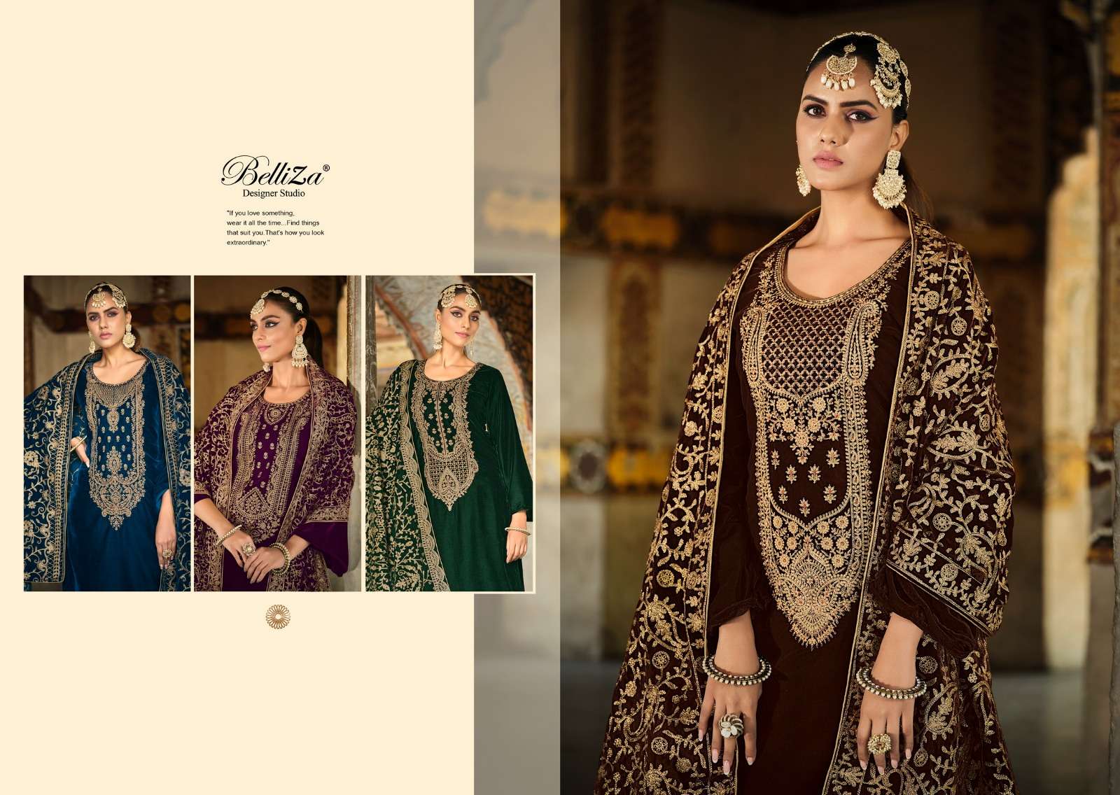 belliza designer studio nagina velvet exclusive look salwar suit catalog