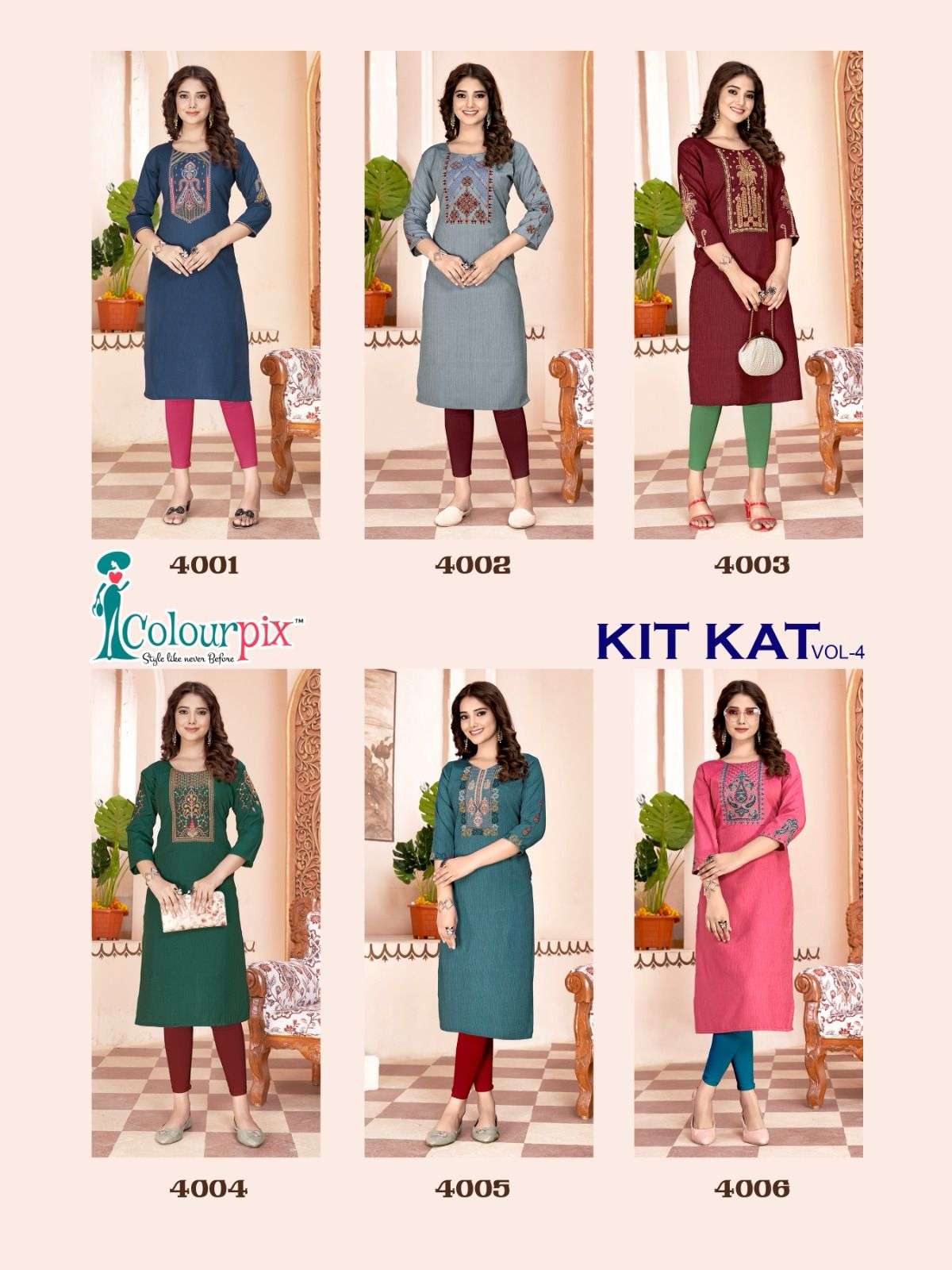colour pix kit kat vol 4 rayon innovative look kurti bottom with dupatta cataloug