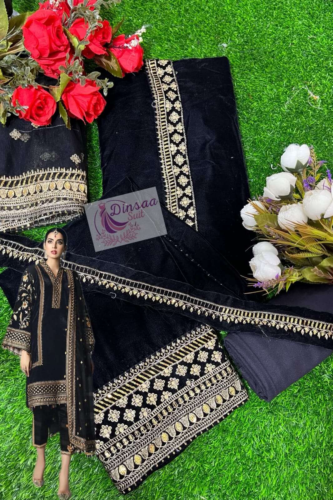 dinsaa suit d s no 143 velvet regal look salwar suit single