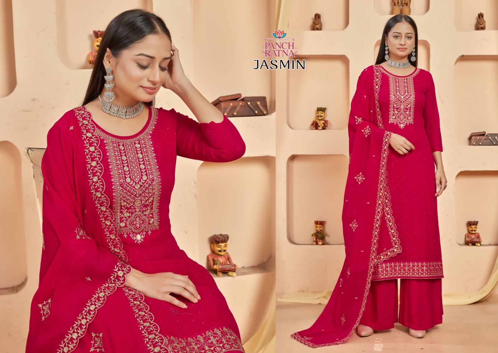 panch ratna jasmin silk gorgeous look salwar suit catalog