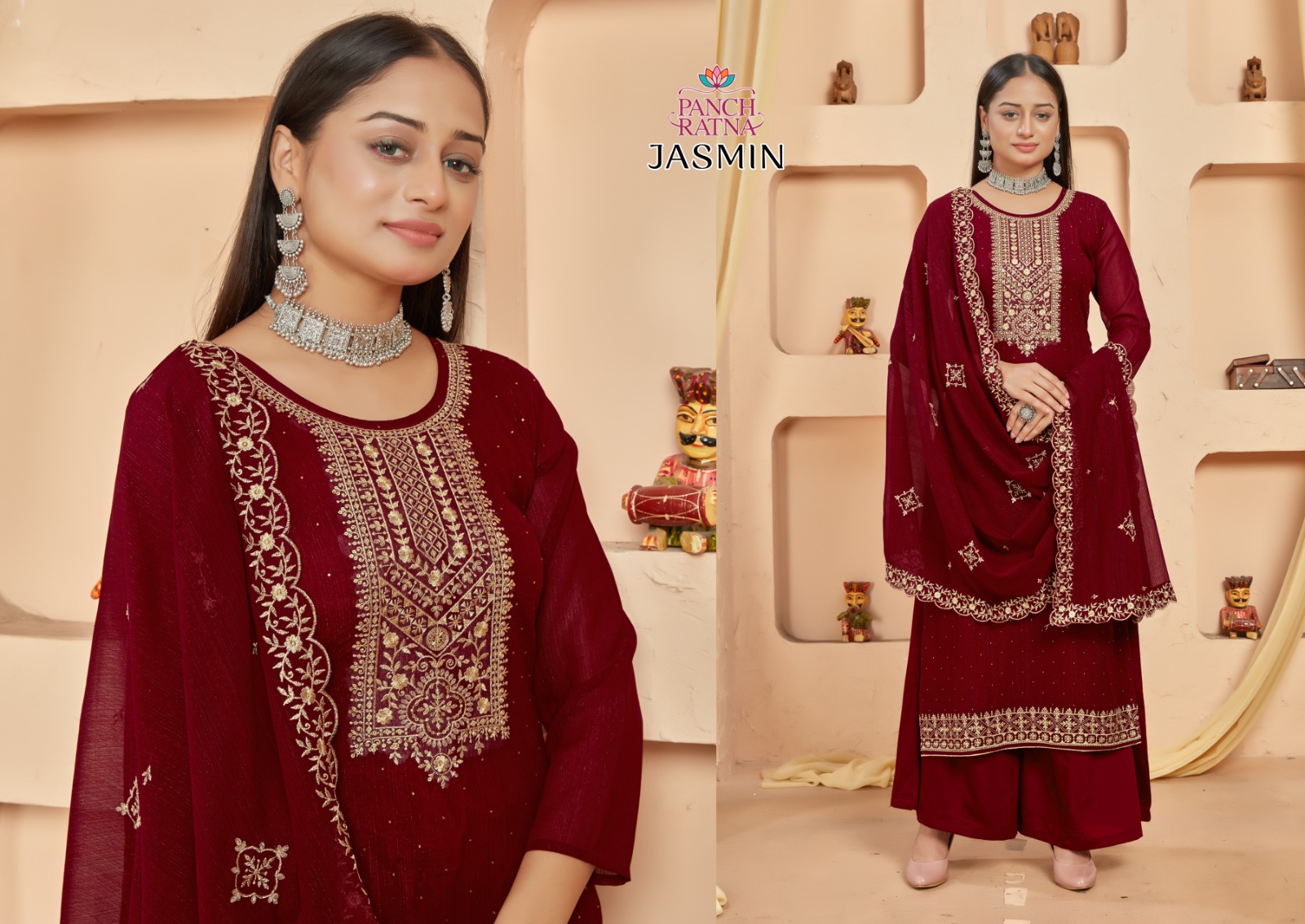 panch ratna jasmin silk gorgeous look salwar suit catalog